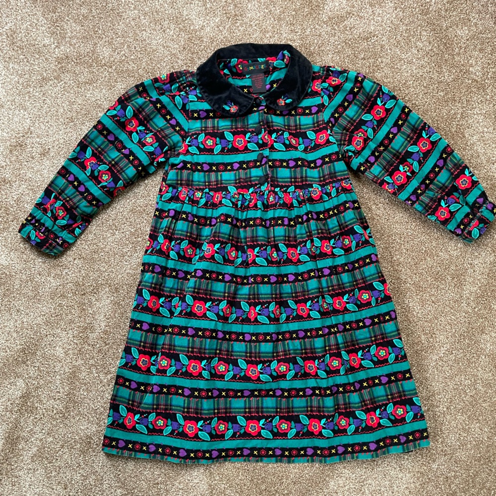 Vintage Gymboree 3T large Christmas dress plaid puppy